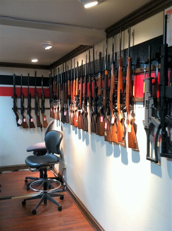 Vertical Gun Racks installed in a gun shop